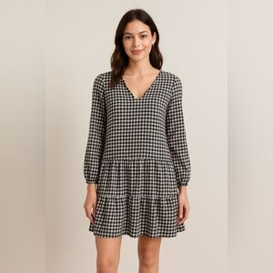 Anthropologie Sanctuary Black White Buffalo Check Ruffle Tiered Boho Dress